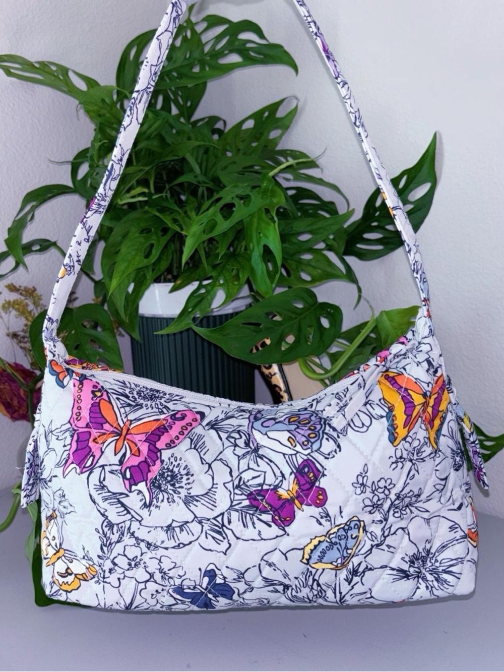 Vera Bradley Roxbury Crescent Shoulder Bag Wing + Bloom Butterfly Floral